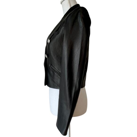 Veronica Beard Nevis Lamb Leather Blazer Jacket Cropped Black Silver Size 0‎ - Picture 9 of 11